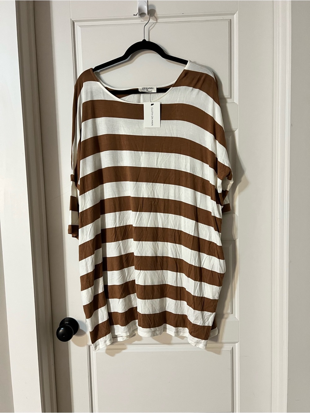 Zenana Outfitters Brown and White Striped Tunic